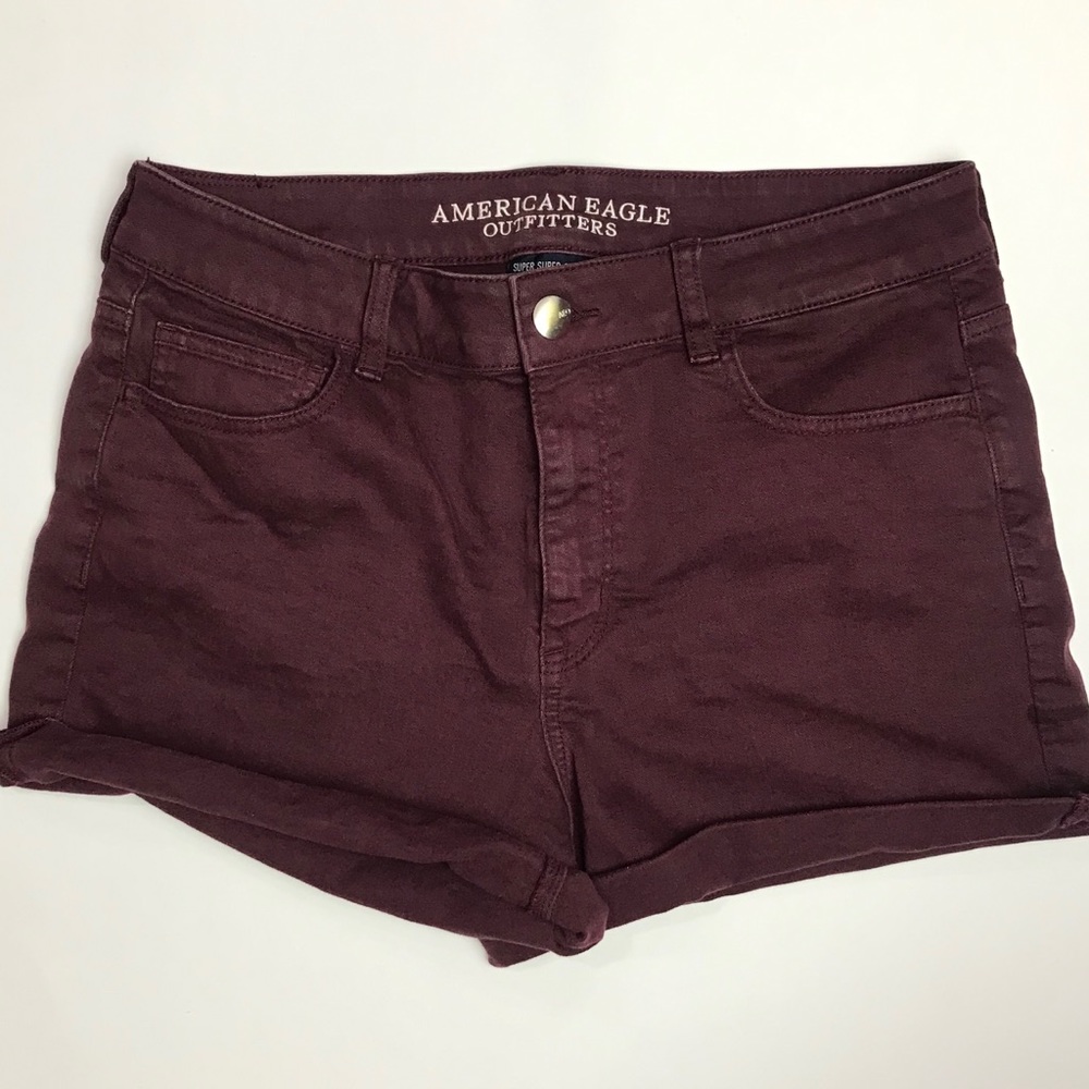 American Eagle Maroon Hi-Rise Shorts